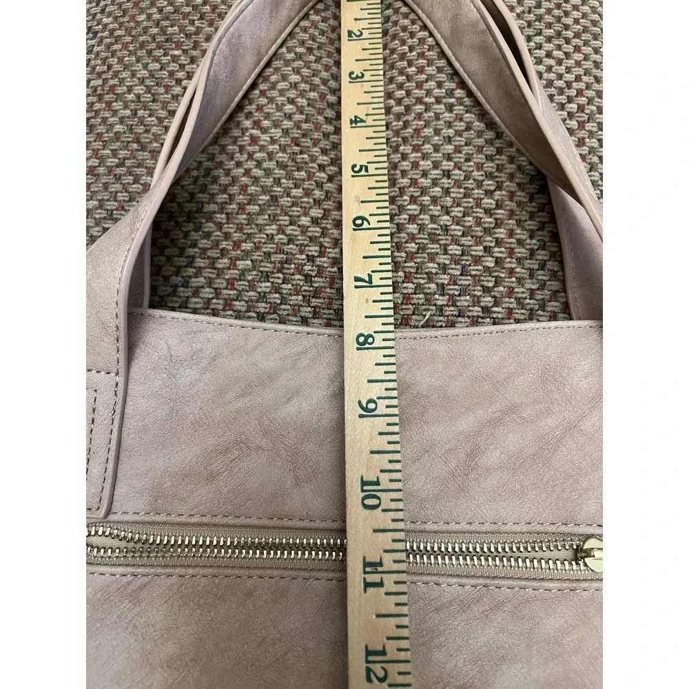 Viv & Lou Audrey Purse Large Vegan Leather Tote Roomy Zippers Neutral Color Tan